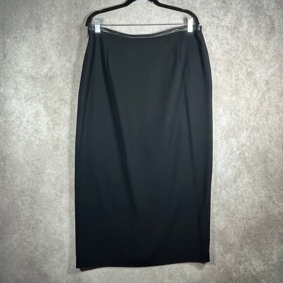 Elana Maxi Skirt Womens 14 Black 100% Wool Leather Trim Pockets Side Zip Casual - Picture 5 of 9